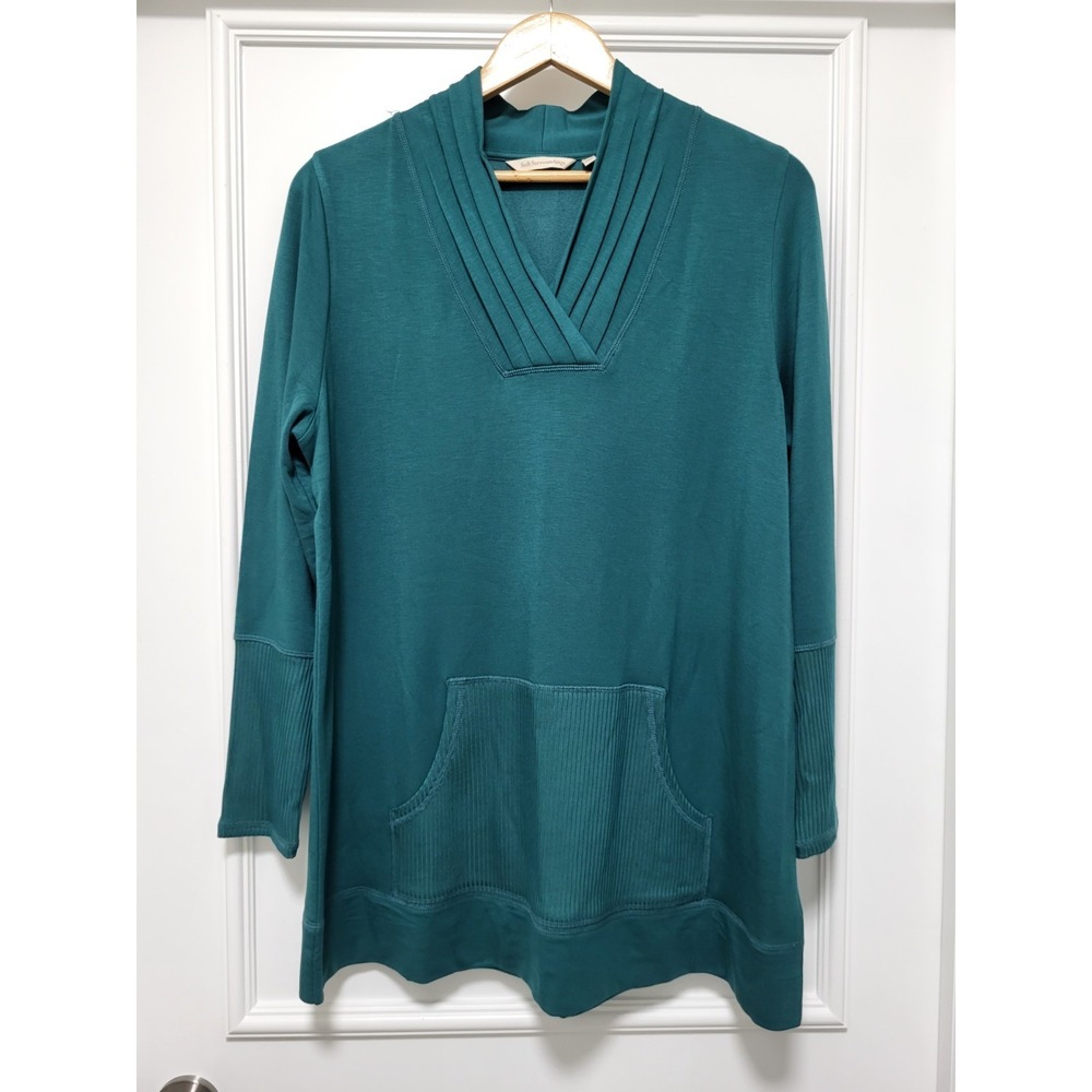 Soft Surroundings Emerald Green V Neck Soft Oversized Tunic Top Pocket Sz M